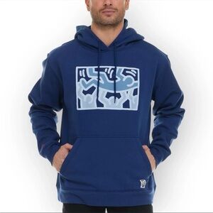 KEITH HARING Textured Graphic Graffiti Art Hoodie Sweatshirt Pullover Blue M